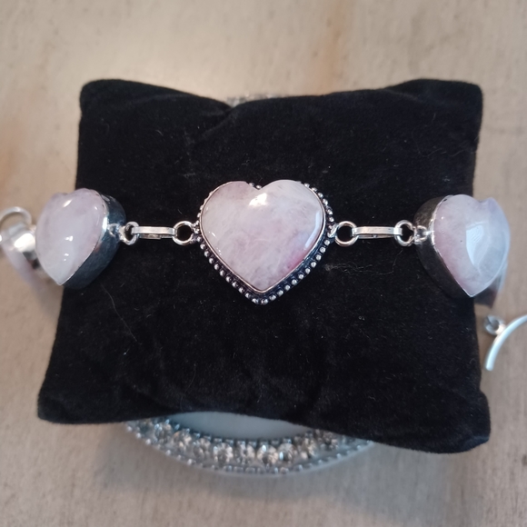 Rainbow Moonstone Silver Link Heart Adjustable Bracelet - Picture 3 of 11